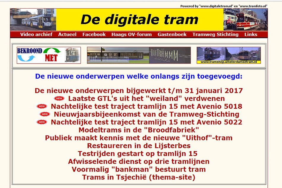 Een screenshot van de indexpagina op De Digitale Tram. De site trekt gemiddeld vierhonderd bezoekers per dag.